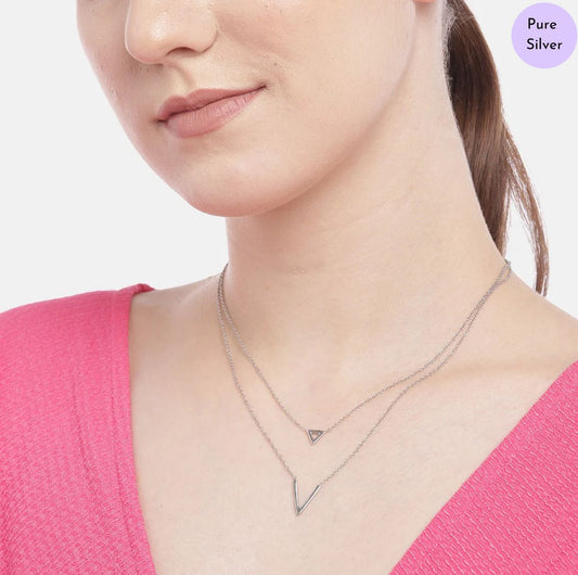 Twin Gleam Chain Rhodium Plated 925 Sterling Silver Necklace