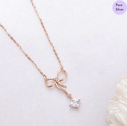 Twinkle Bow Rose-Gold 925 Sterling Silver Necklace