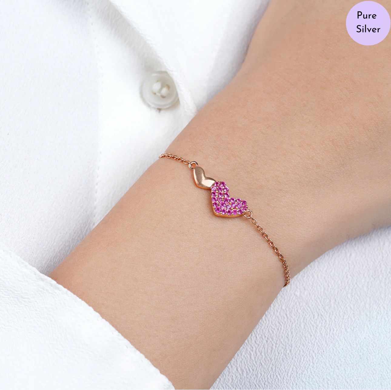 Rosy Heart Rose Gold Plated 925 Sterling Silver Bracelet