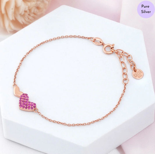 Rosy Heart Rose Gold Plated 925 Sterling Silver Bracelet