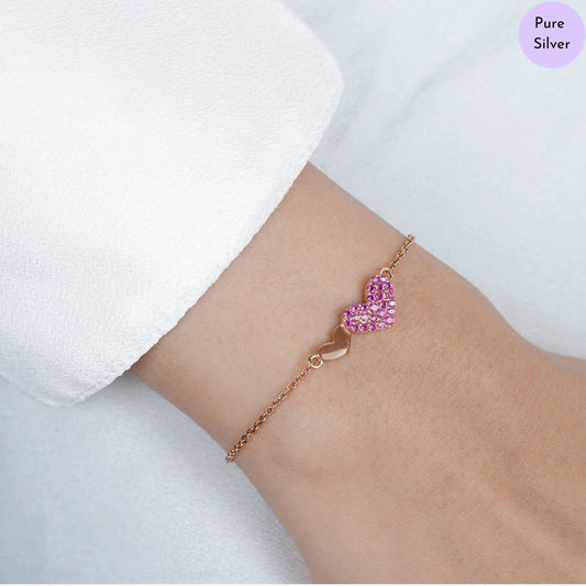 Rosy Heart Rose Gold Plated 925 Sterling Silver Bracelet