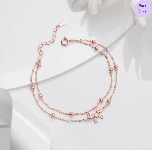 Bella Bow Rose Gold Plated 925 Sterling Silver Bracelet