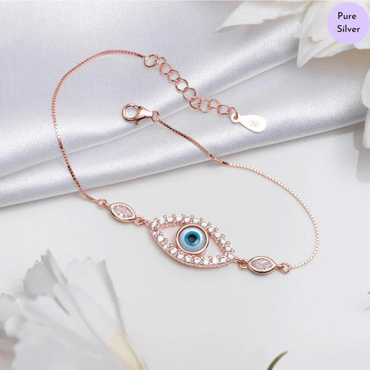 Fortuna Charm Rose Gold Plated 925 Sterling Silver Evil Eye Bracelet