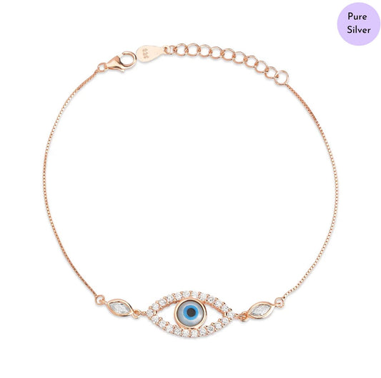 Fortuna Charm Rose Gold Plated 925 Sterling Silver Evil Eye Bracelet