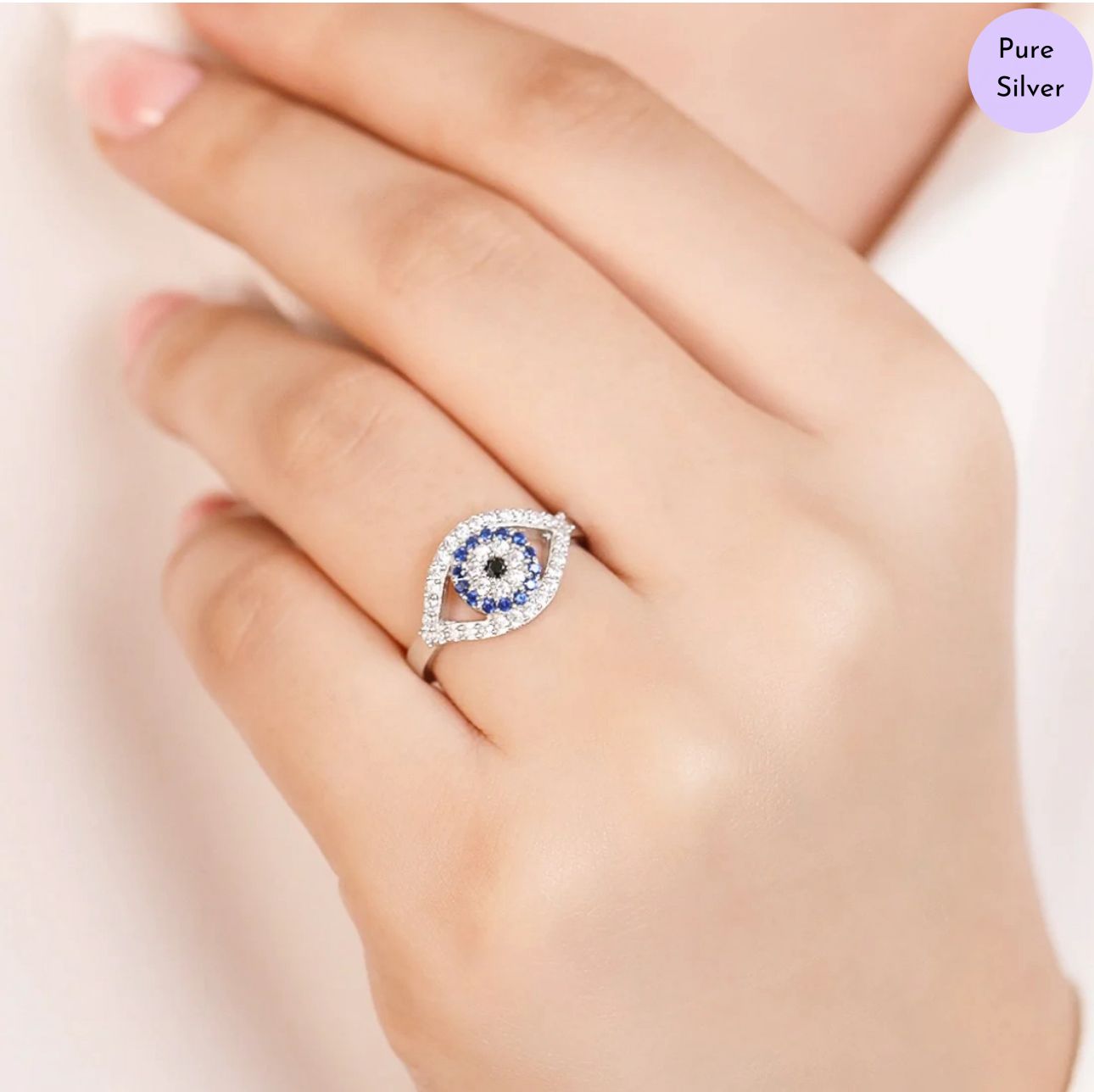 Eyes of Protection Rhodium-Plated CZ 925 Sterling Silver Ring