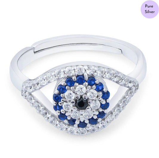 Eyes of Protection Rhodium-Plated CZ 925 Sterling Silver Ring