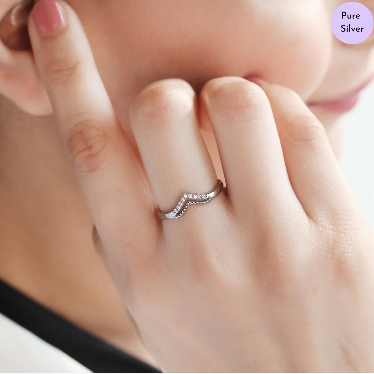 Cherished Heart CZ Rhodium-Plated 925 Sterling Silver Ring