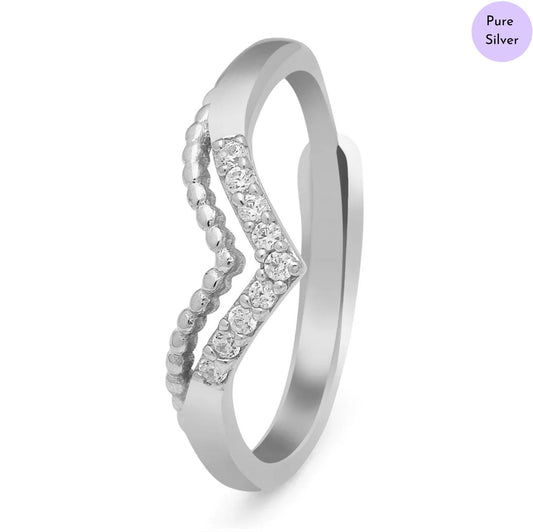 Cherished Heart CZ Rhodium-Plated 925 Sterling Silver Ring