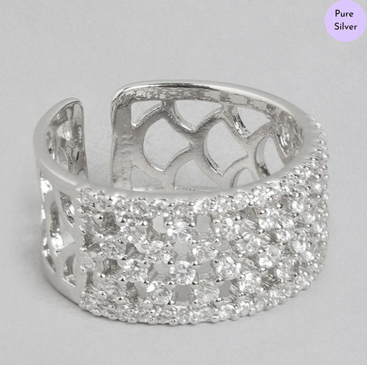 Serenity Twist Rhodium-Plated 925 Sterling Silver Abstract Ring