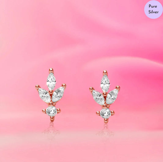 Crystal Leaflet 925 Silver Earrings In Rose Gold