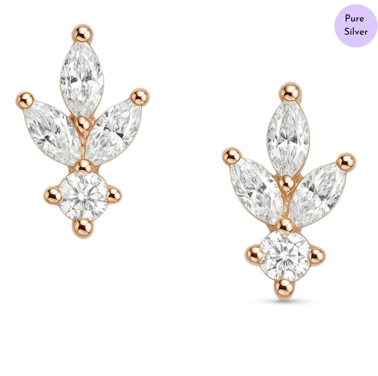 Crystal Leaflet 925 Silver Earrings In Rose Gold