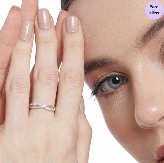 Forever Sparkle Rhodium-Plated 925 Sterling Silver Infinity Ring