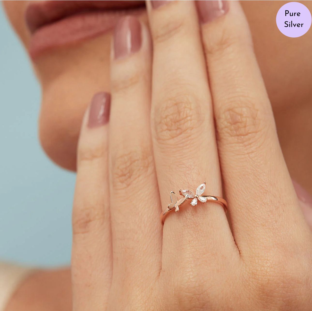 Blossom & Wings 925 Silver Ring in Rose Gold