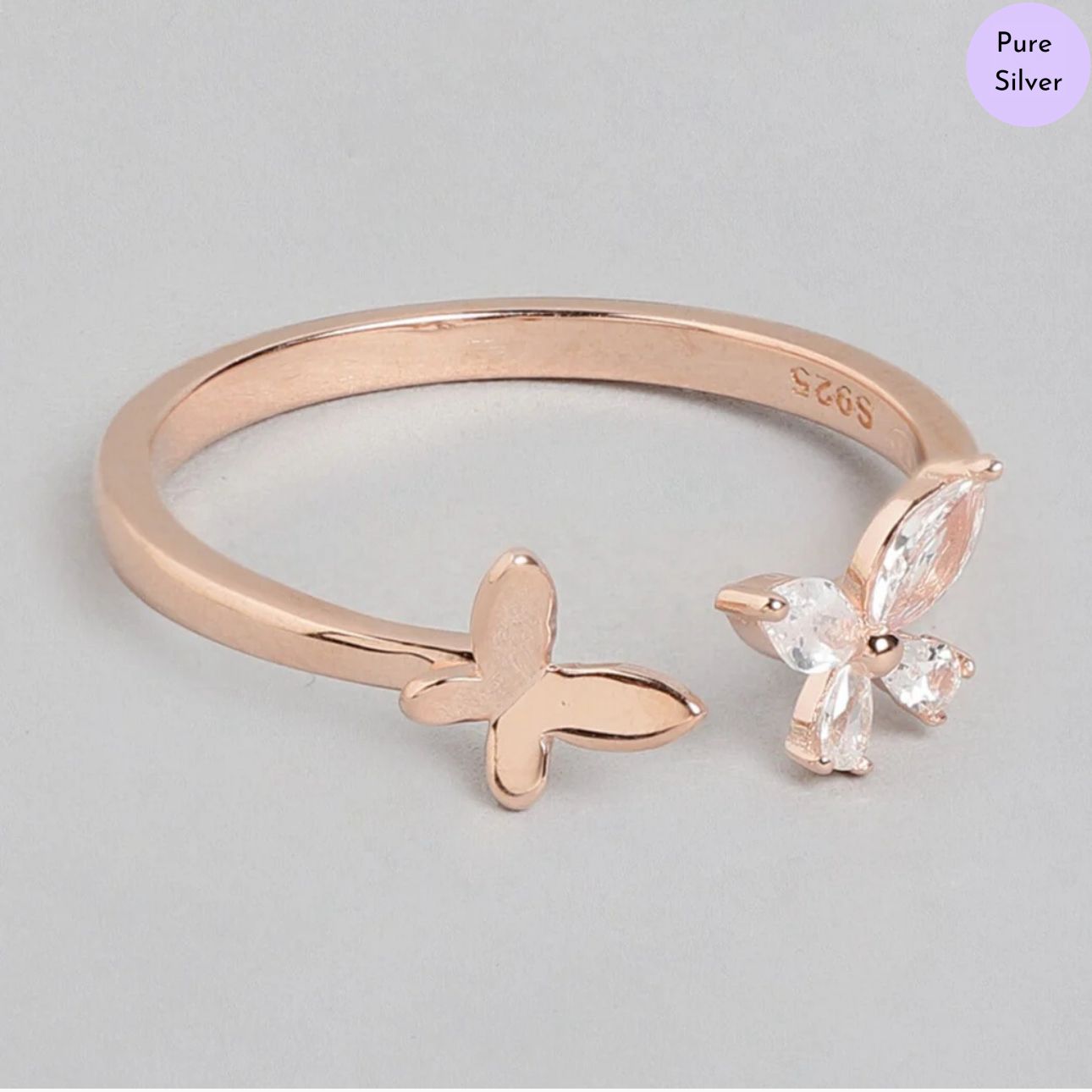 Blossom & Wings 925 Silver Ring in Rose Gold