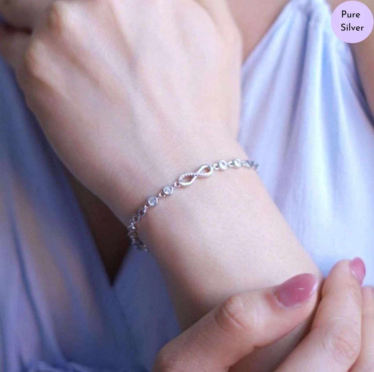 Infinity Rhodium plated CZ 925 Sterling Silver Bracelet