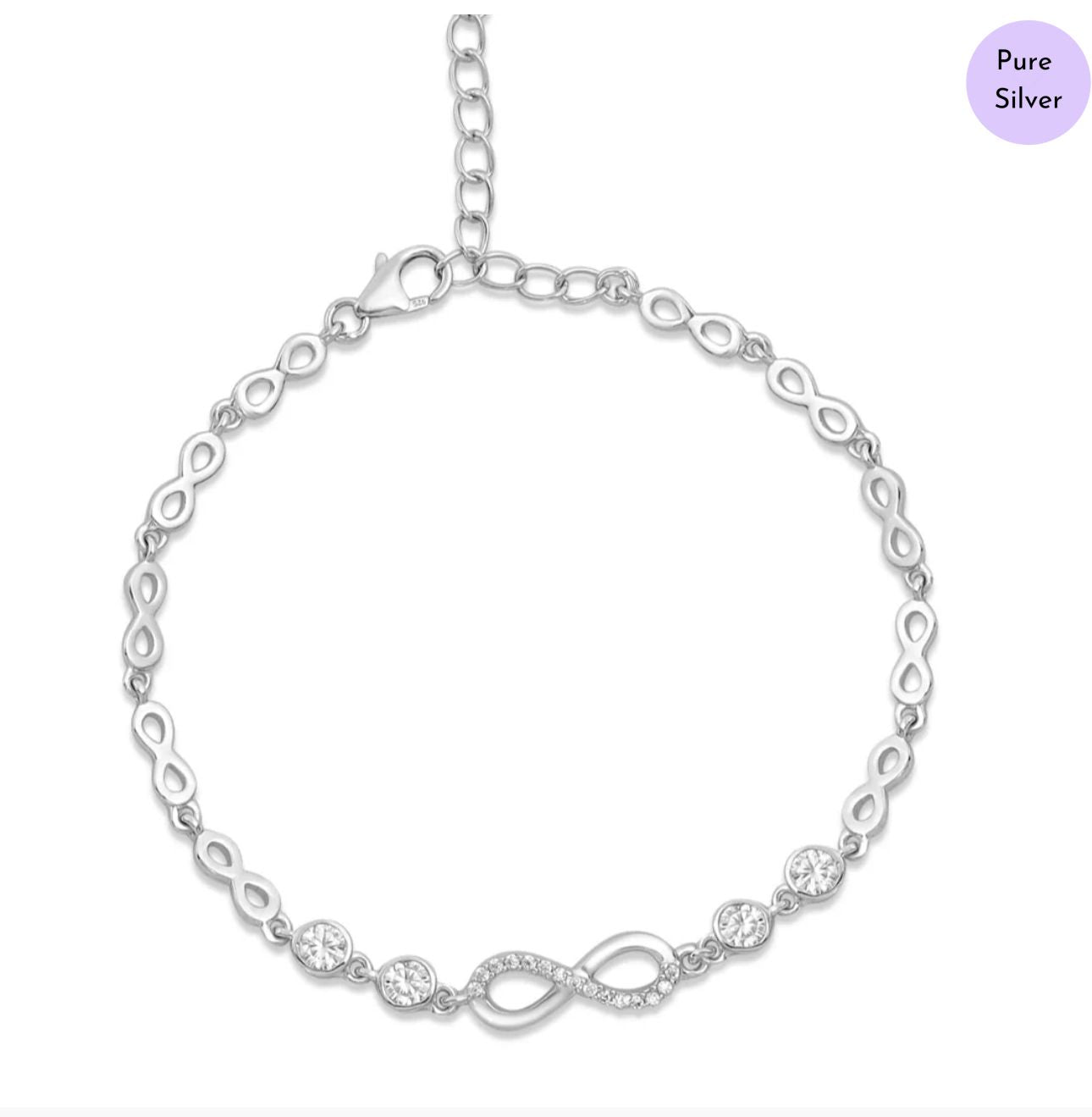 Infinity Rhodium plated CZ 925 Sterling Silver Bracelet