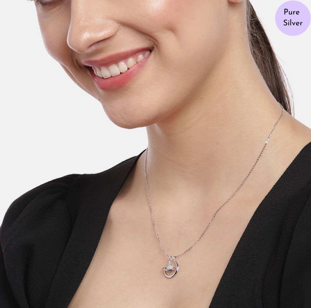 Saturna & Selene 925 Sterling Silver Rhodium Plated Necklace