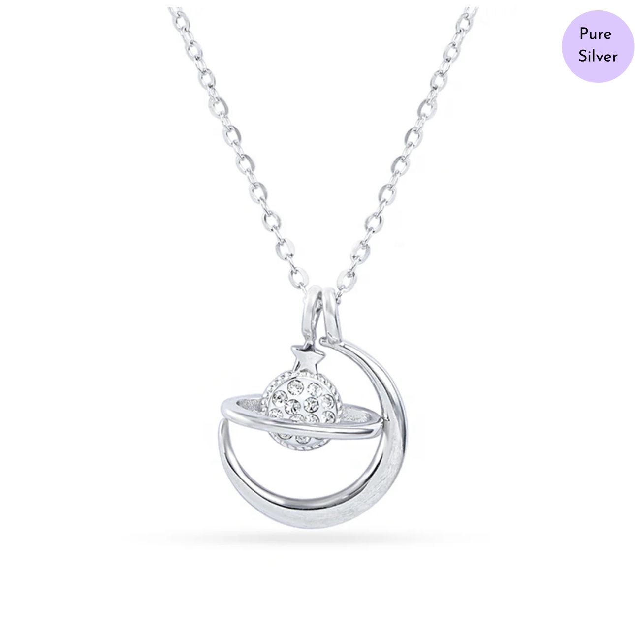 Saturna & Selene 925 Sterling Silver Rhodium Plated Necklace
