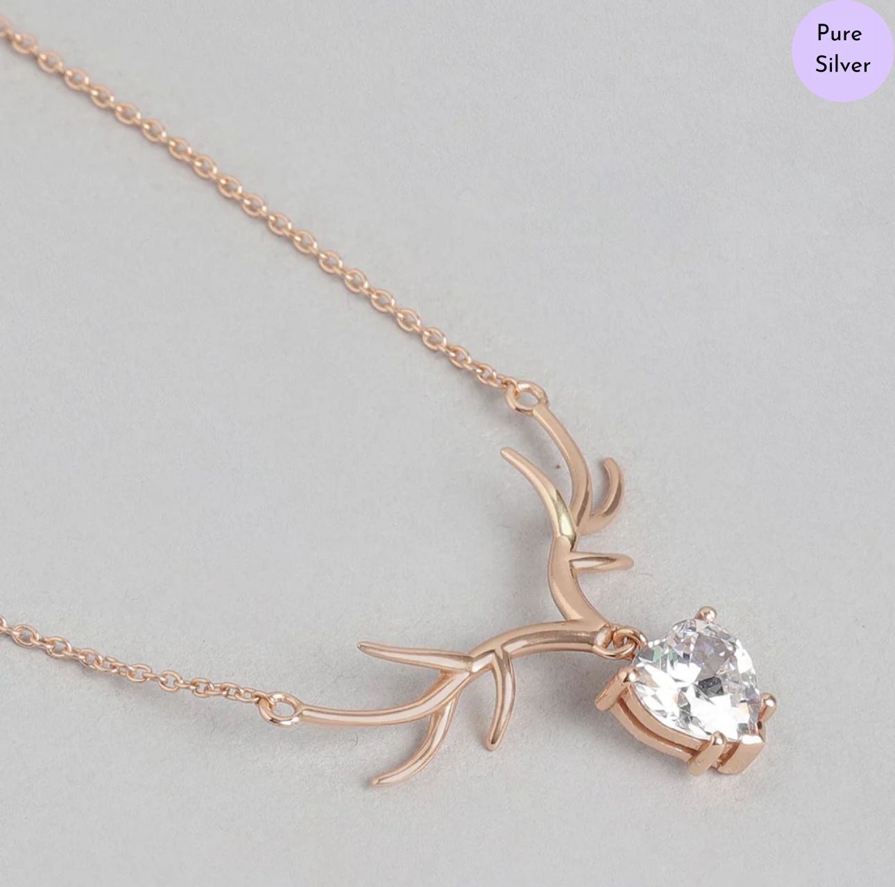 Crystal Deer CZ Rose Gold Plated 925 Sterling Silver Necklace