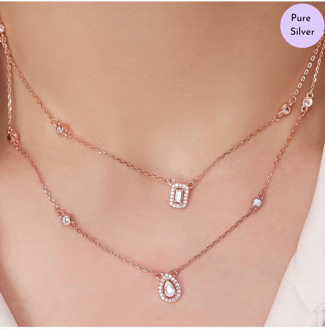 Rose Blossom Graceful Layered 925 Silver Necklace
