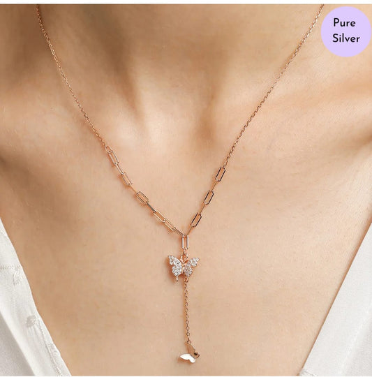 Enchanted Wings Gold Plated 925 Sterling Silver Drop Necklace