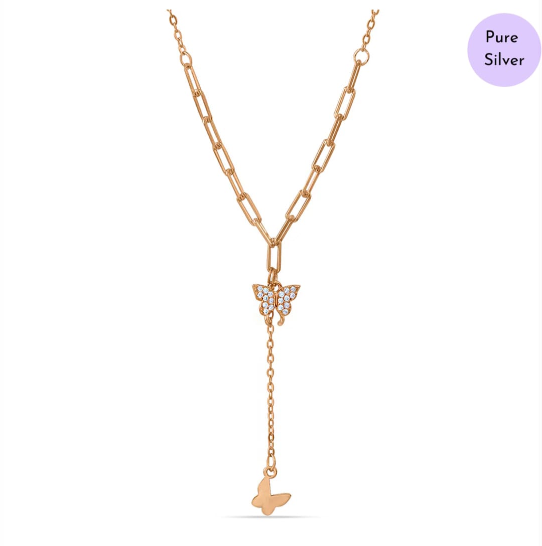 Enchanted Wings Gold Plated 925 Sterling Silver Drop Necklace