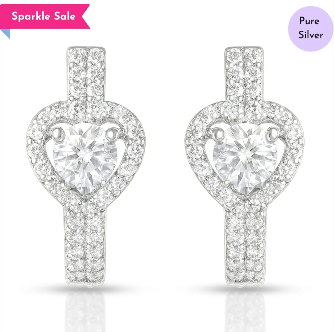 Dazzling Heart Solitaire cz 925 Silver Latch-Back Earring