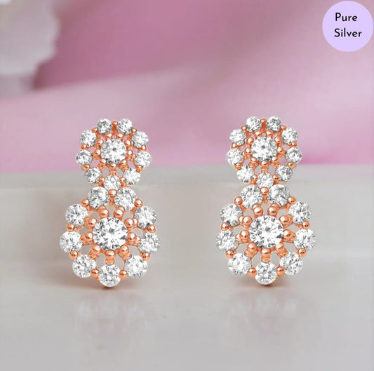 Glittering Halo Rose Gold Plated 925 Sterling Silver Cluster Earrings