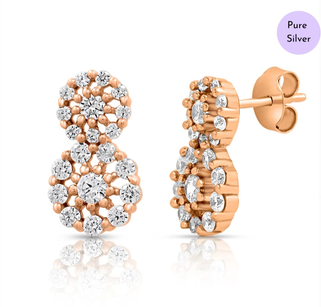 Glittering Halo Rose Gold Plated 925 Sterling Silver Cluster Earrings