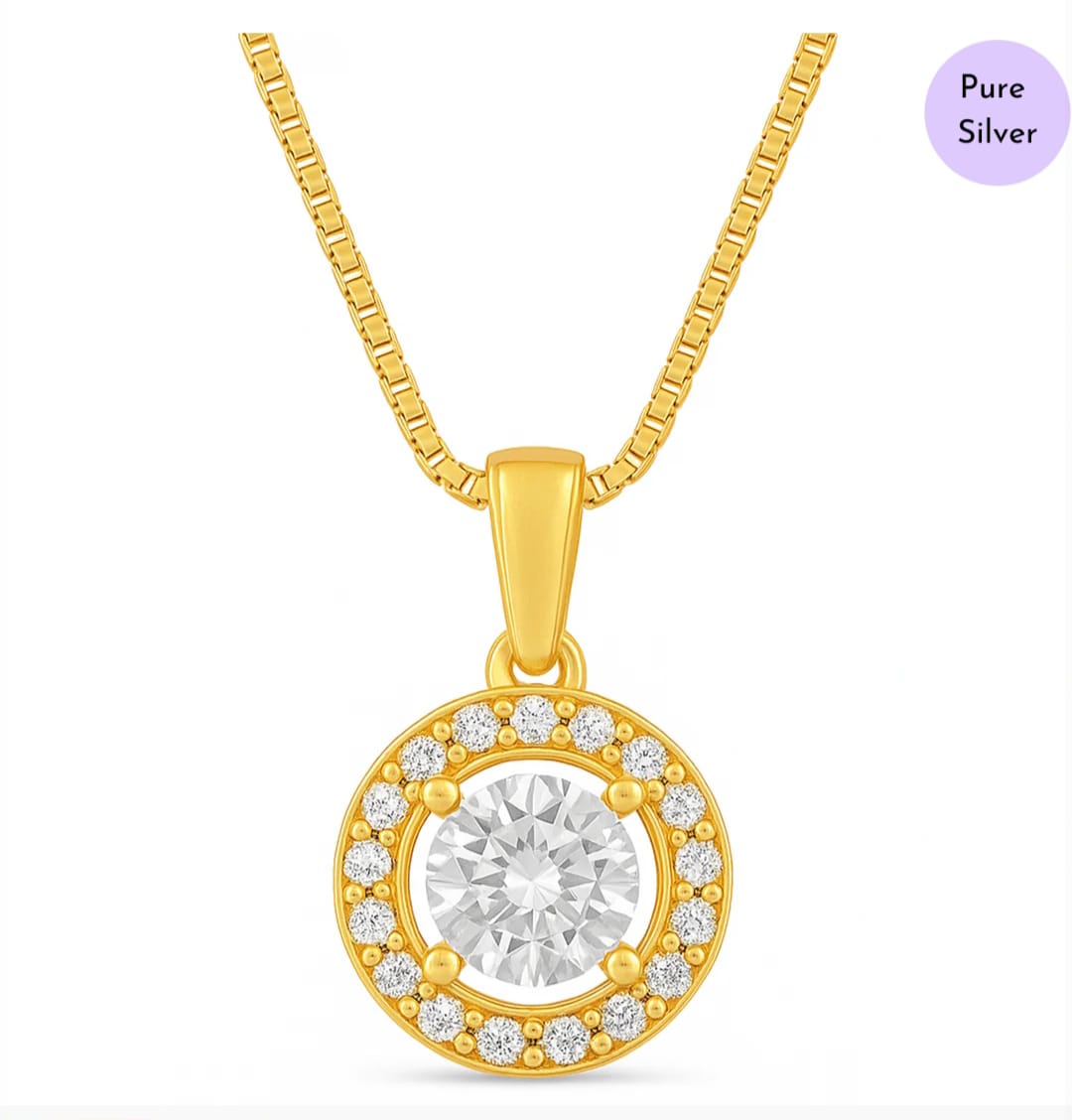Golden Grace Gold Plated 925 Sterling Silver Pendant with Box Chain
