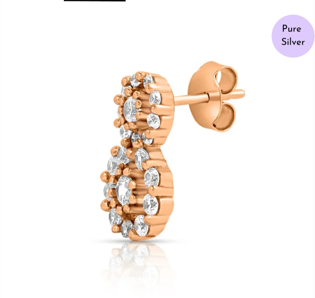 Glittering Halo Rose Gold Plated 925 Sterling Silver Cluster Earrings