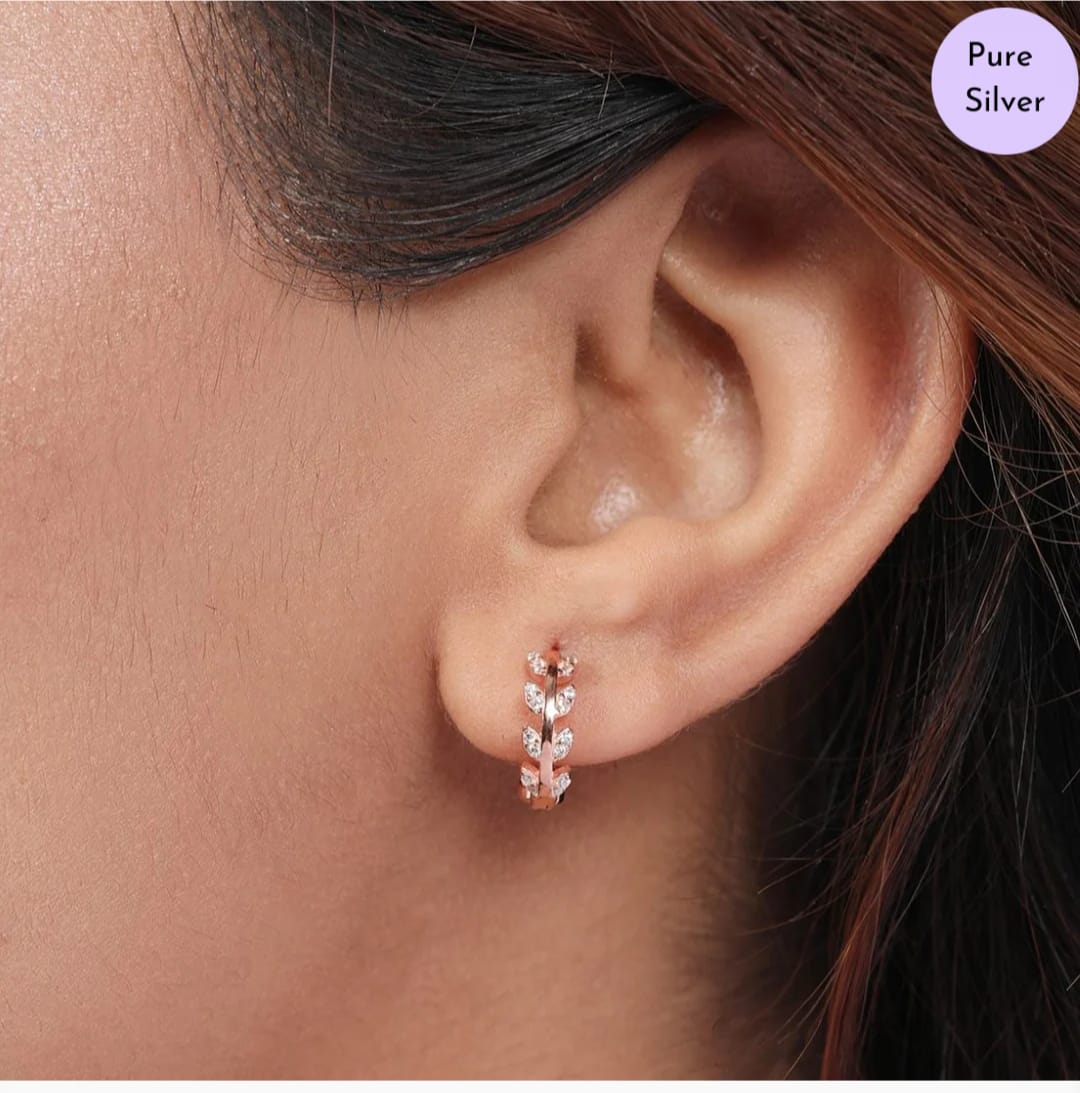 Flourishing Rose Gold Leaves Gold Plated 925 Sterling Silver Leaf Earrings