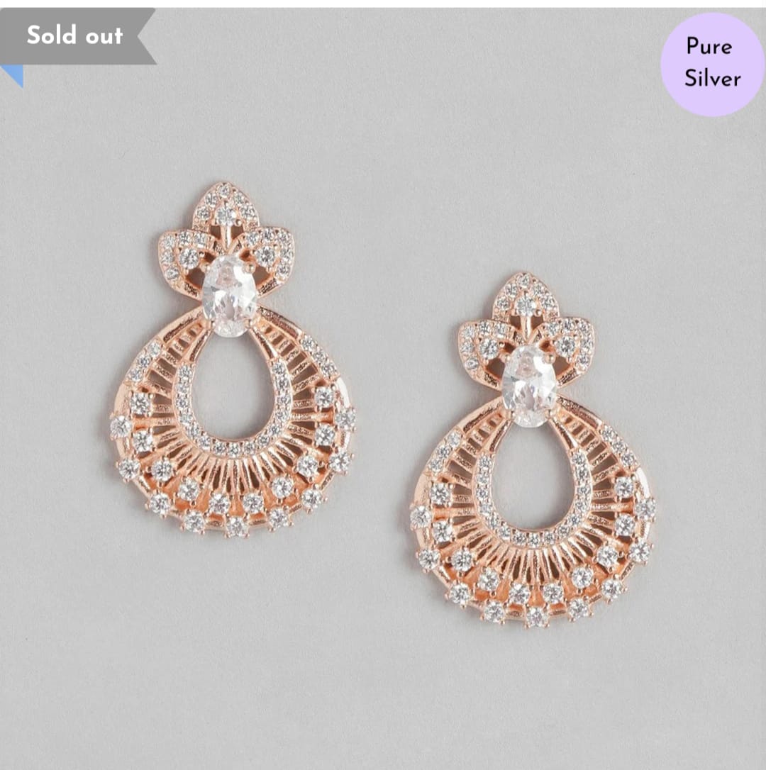 Celestial Rose Chandbali Gold Plated 925 Sterling Silver Earring