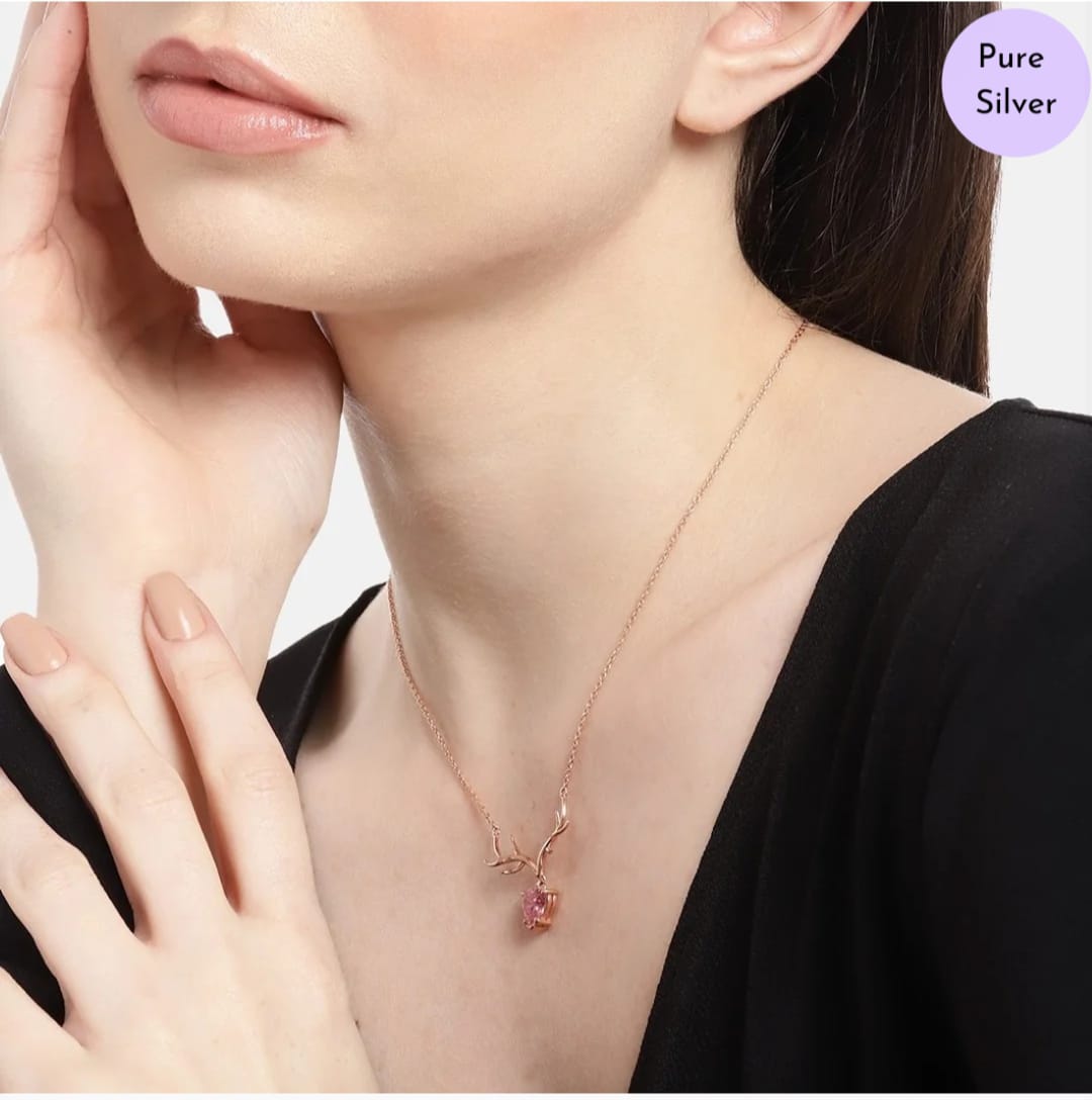 Deer Heart Rose Gold-Plated 925 Sterling Silver Necklace