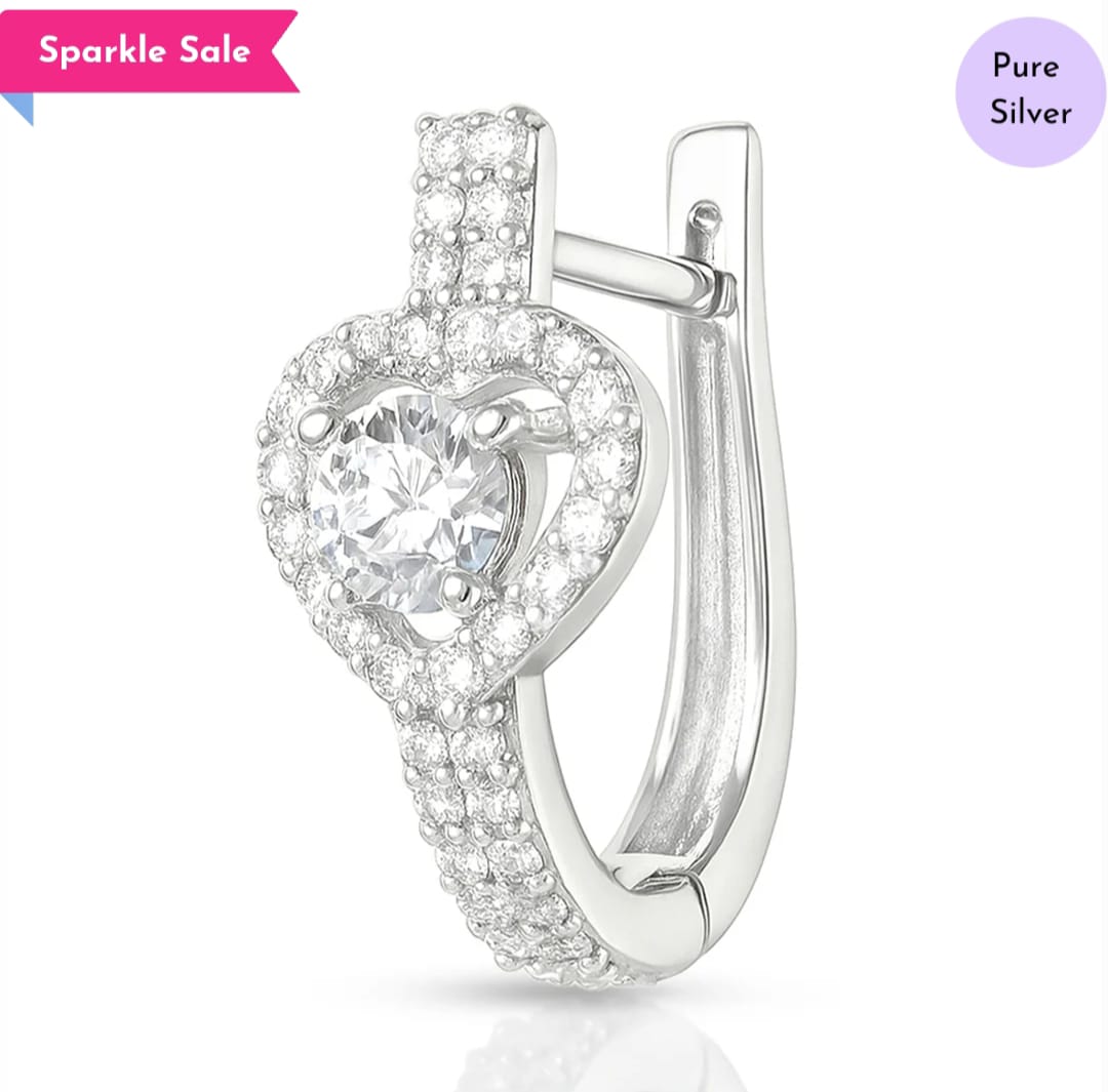 Dazzling Heart Solitaire cz 925 Silver Latch-Back Earring