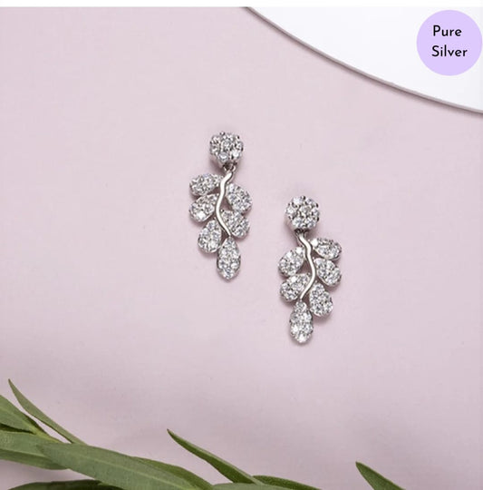 Enchanted Leaf cz Studs  925 Silver Earrings