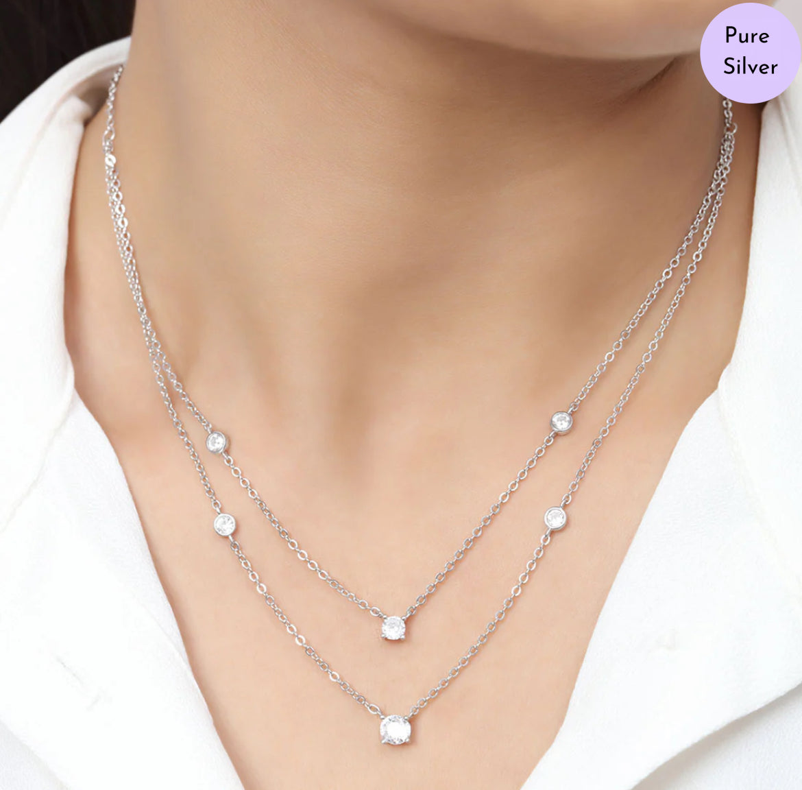 Sleek Layers Rhodium Plated 925 Silver Necklace