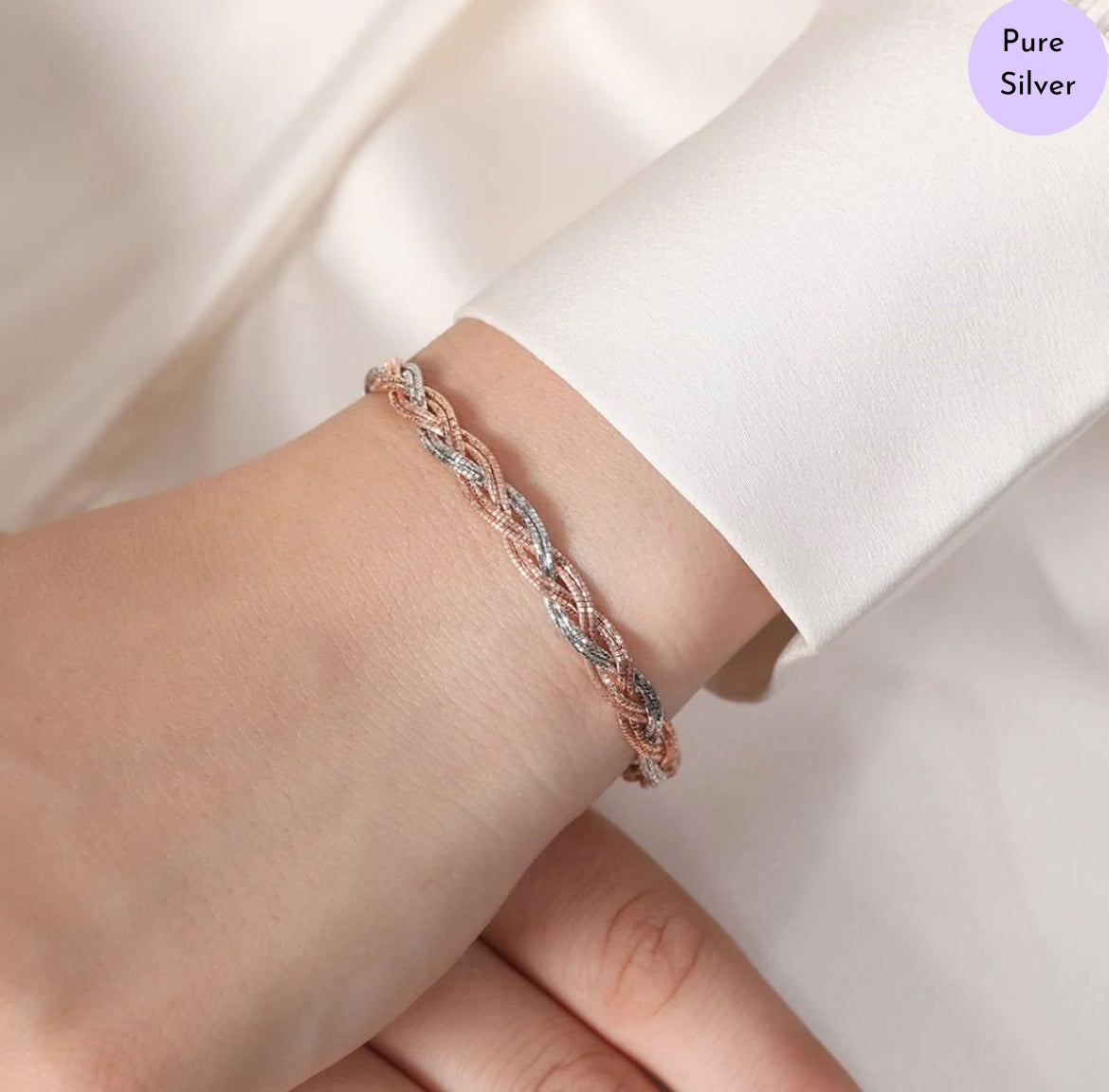 Twin Glow Weave Dual Tone Plated 925 Silver Weave Bracelet