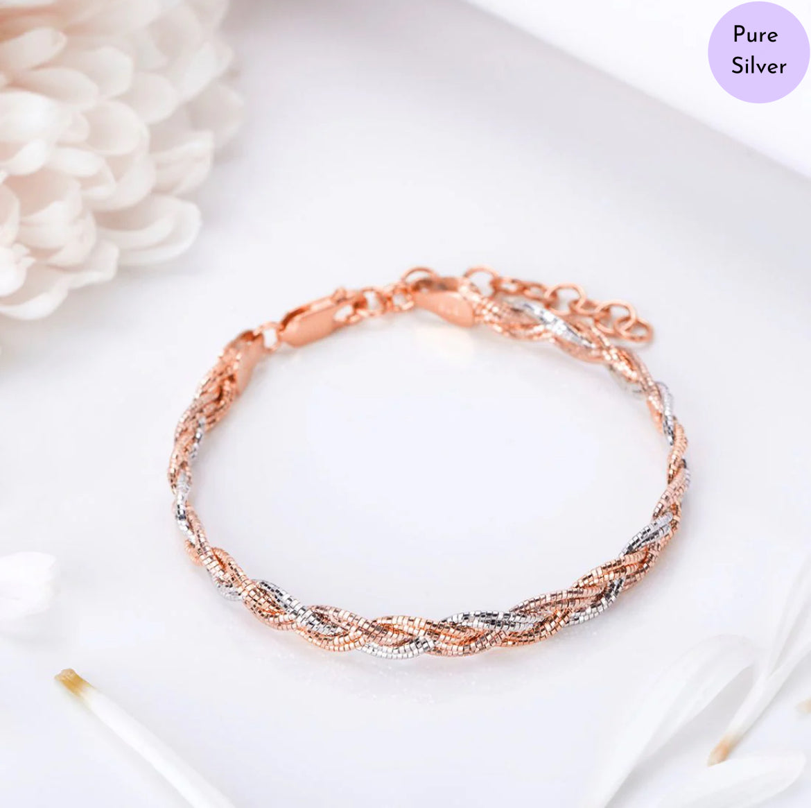 Twin Glow Weave Dual Tone Plated 925 Silver Weave Bracelet
