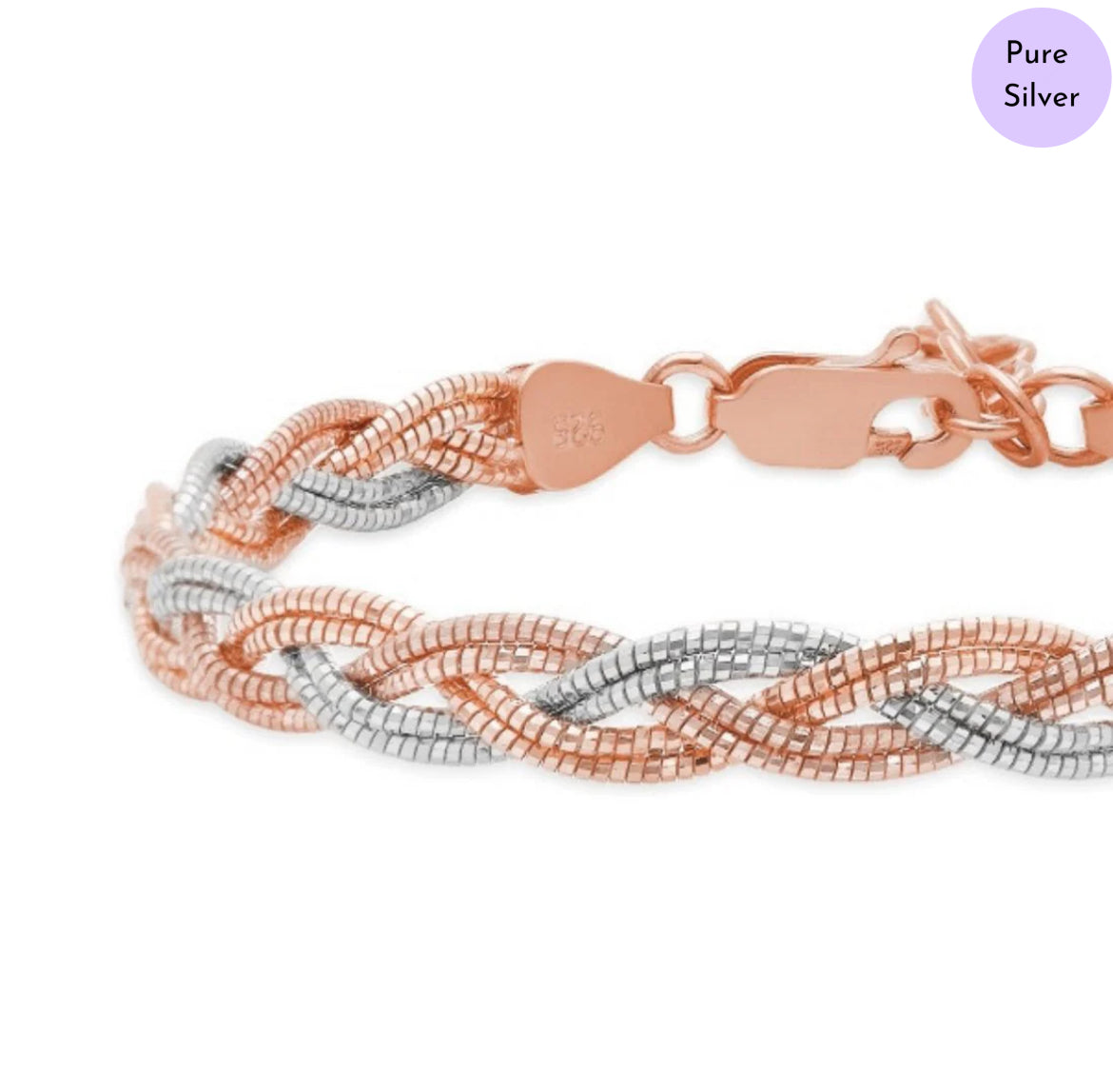 Twin Glow Weave Dual Tone Plated 925 Silver Weave Bracelet
