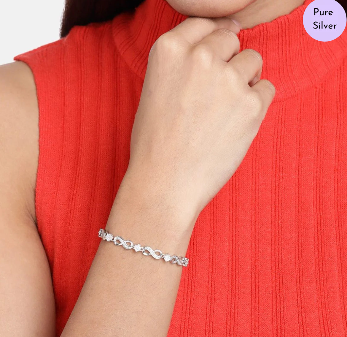 Infinity Gleam CZ-Studded Rhodium-Plated 925 Silver Bracelet