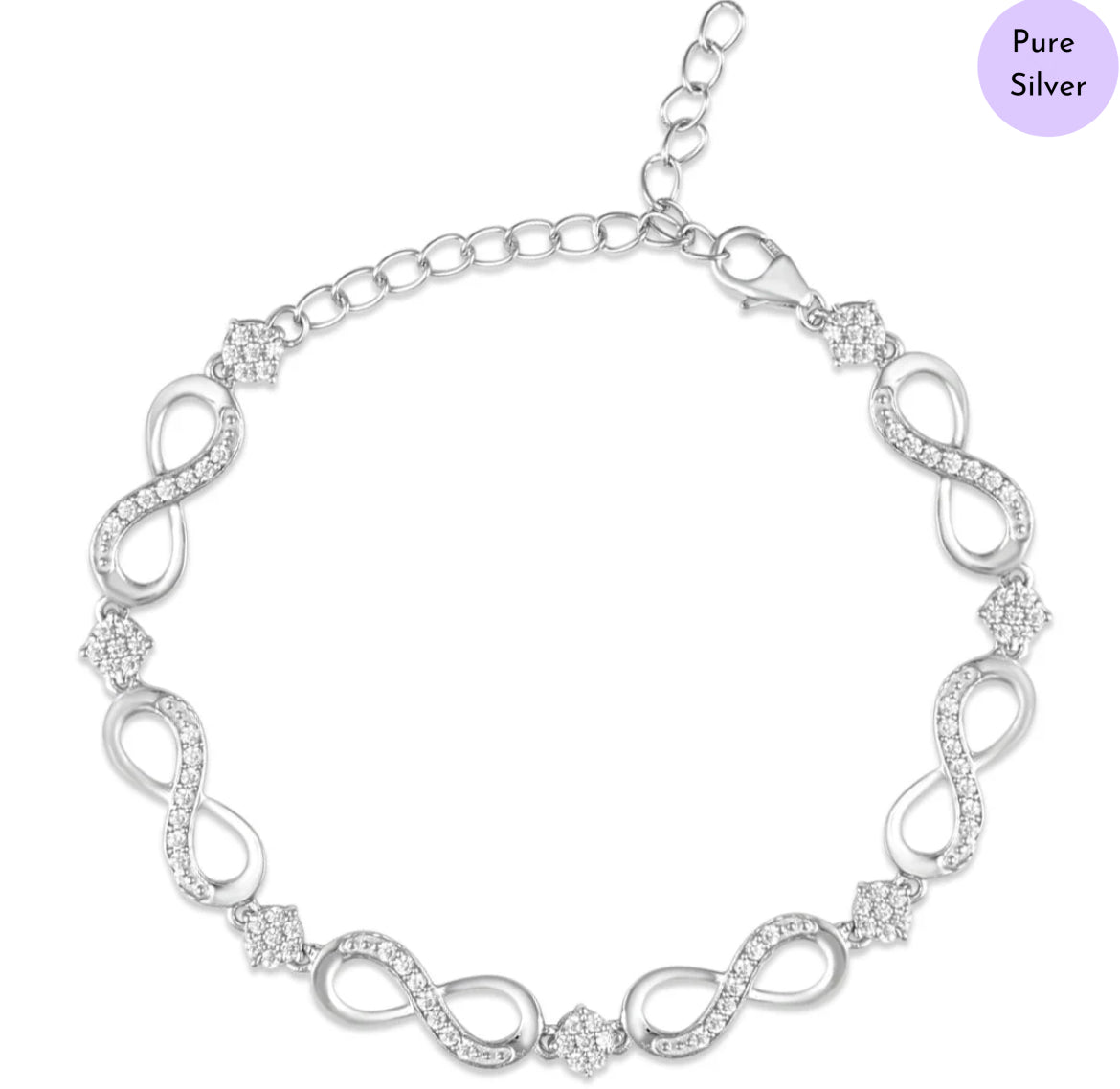 Infinity Gleam CZ-Studded Rhodium-Plated 925 Silver Bracelet