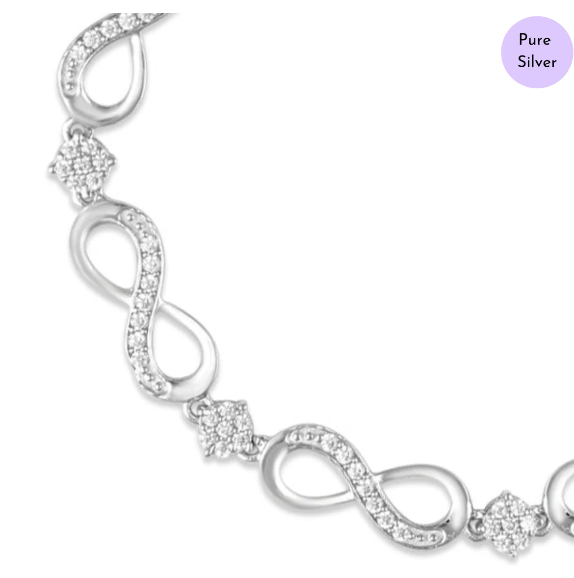 Infinity Gleam CZ-Studded Rhodium-Plated 925 Silver Bracelet