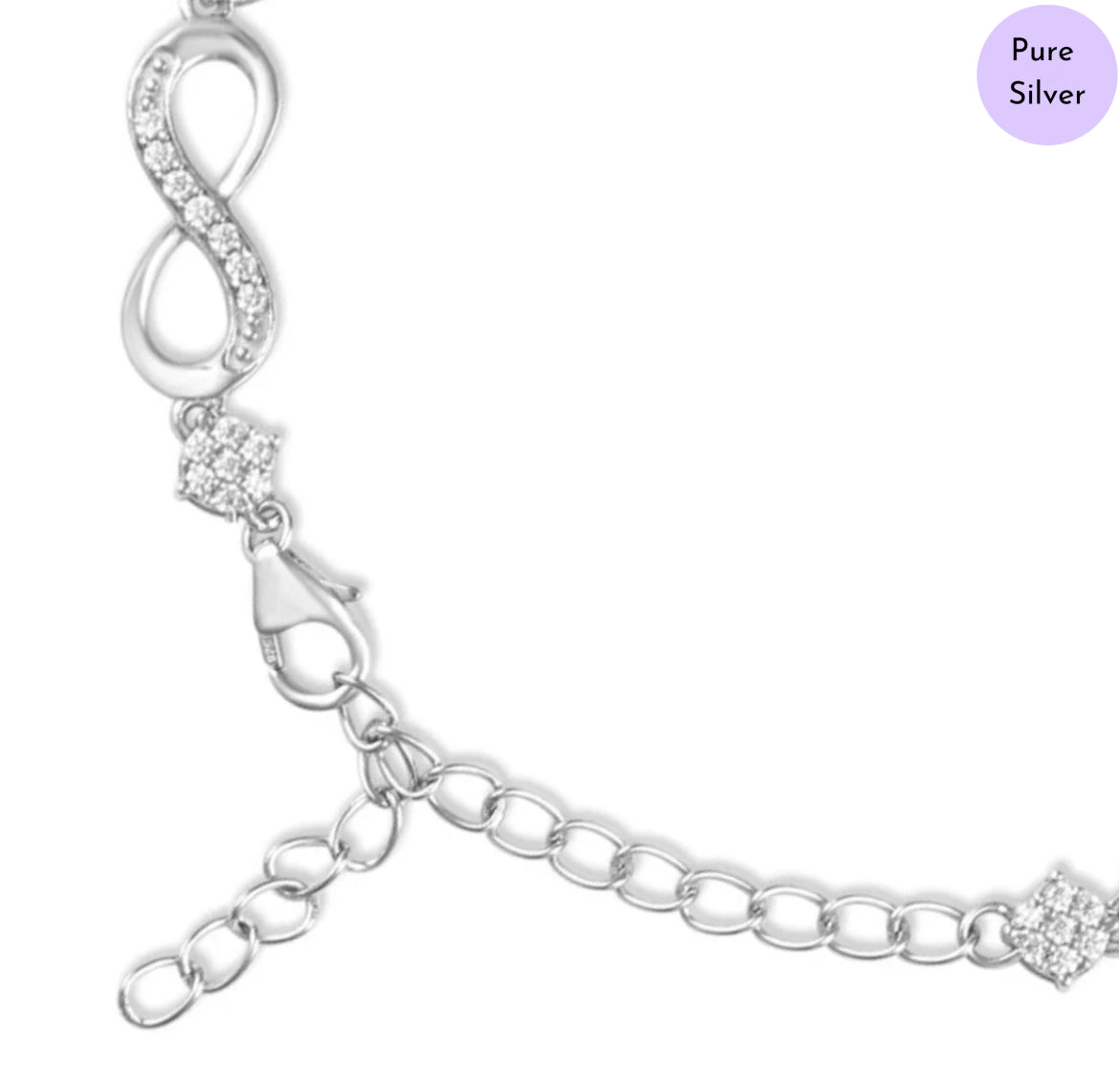 Infinity Gleam CZ-Studded Rhodium-Plated 925 Silver Bracelet