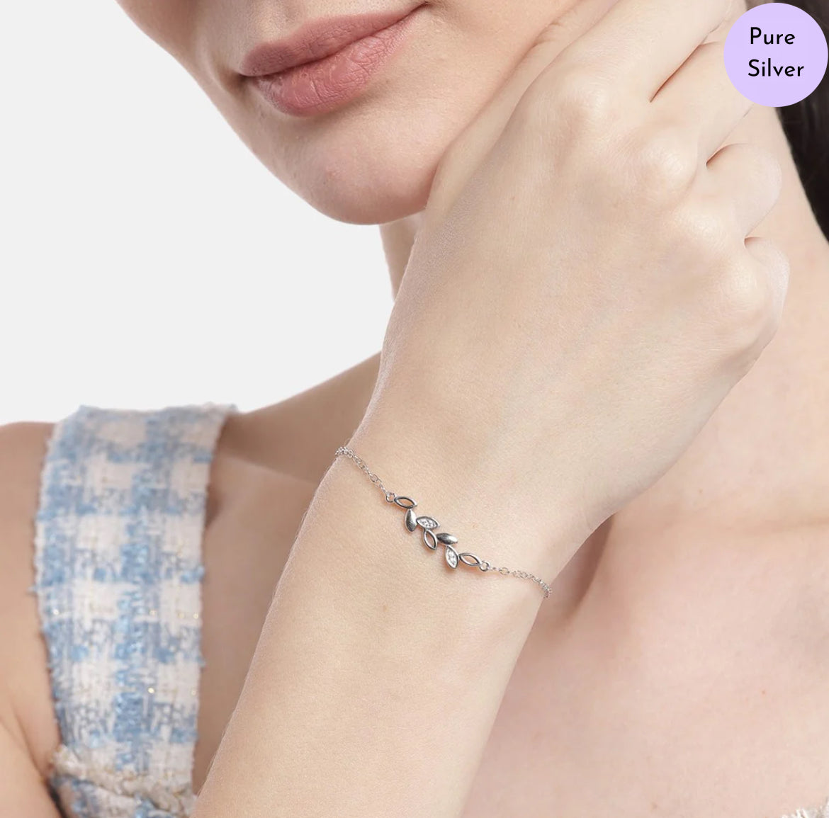 Twinkling Leaf 925 Silver Bracelet with Cubic Zirconia