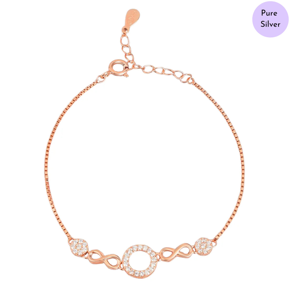 Celestial Circles Rose Gold-Plated 925 Silver Bracelet with Cubic Zirconia