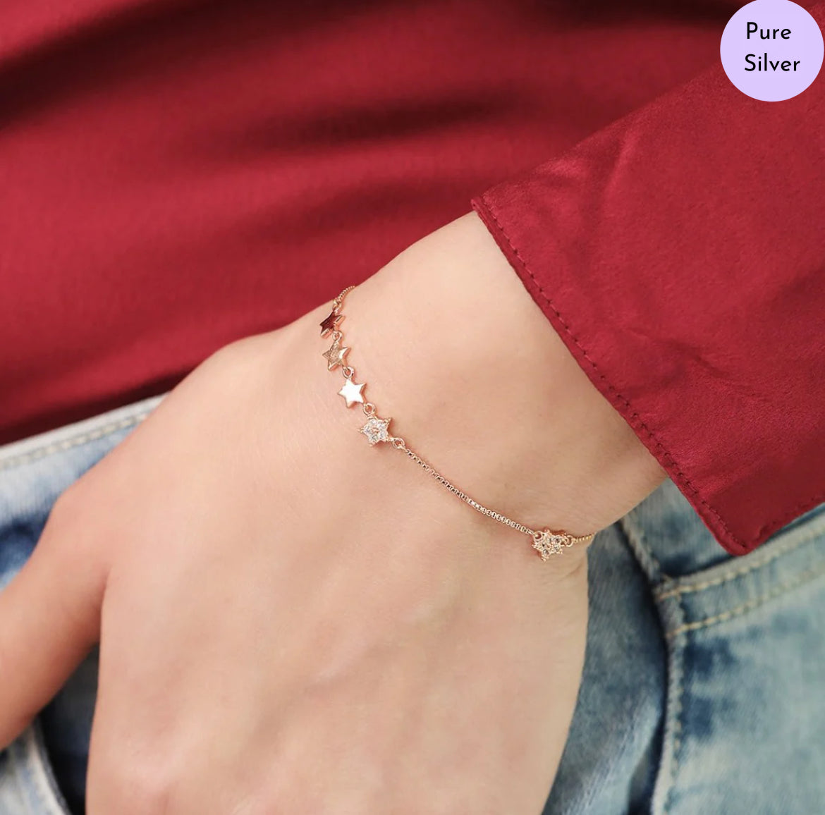Crimson Luster Rose Gold-Plated 925 Silver Bracelet