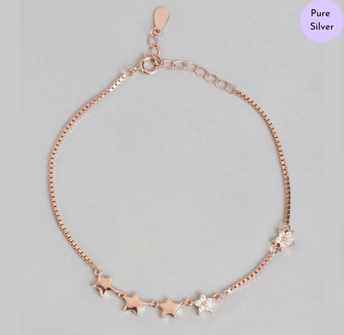 Crimson Luster Rose Gold-Plated 925 Silver Bracelet