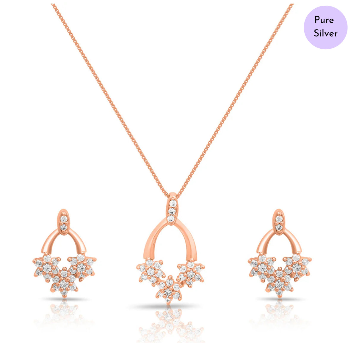 Blush Boom Elegance Rose Gold Plated 925 Silver Jewelry Set