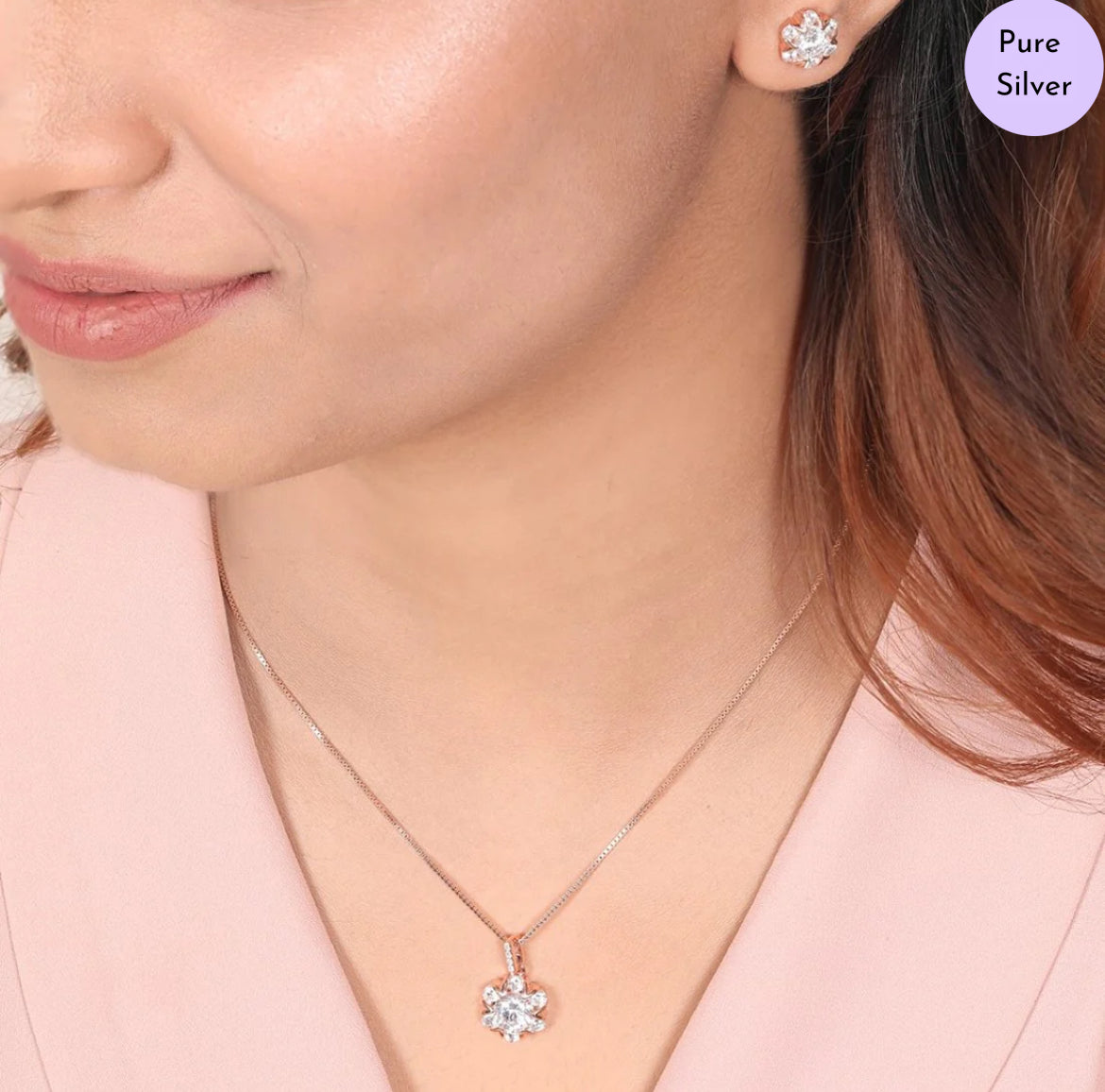 Rose Radiance 925 Silver Rose Gold-Plated Jewelry Set